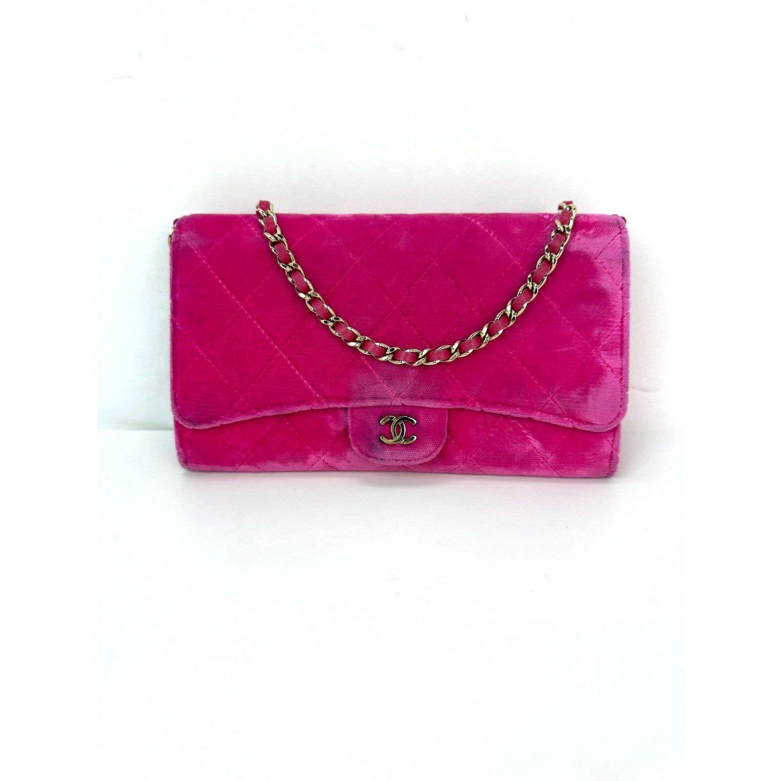 Ví cầm tay Chanel Velvet Quilted Timeless Fuchsia kèm túi xách xích