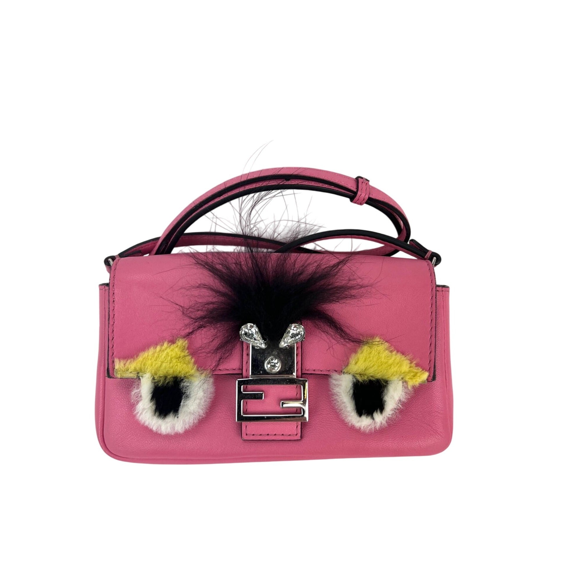 Túi đeo chéo Fendi Monster Baguette da hồng siêu nhỏ