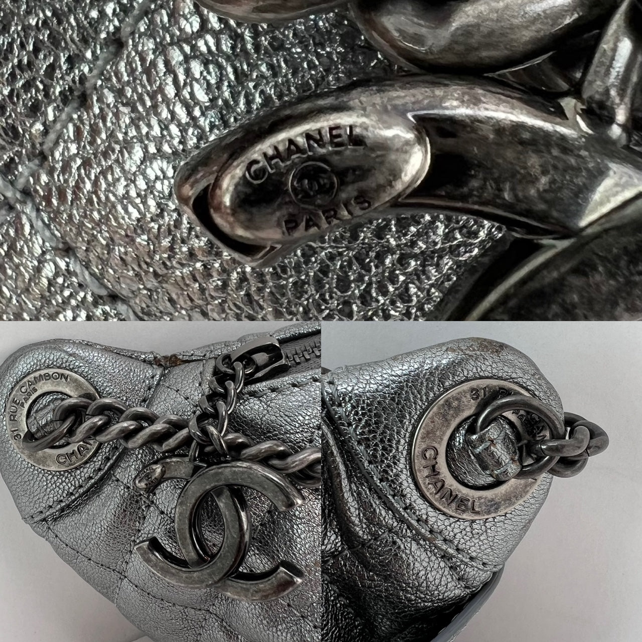Túi đeo hông Chanel Metallic Dark Silver Calfskin Quilted Banana Fanny Pack