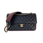 Túi đeo vai Chanel Calfskin Quilted Strap into Flap Black Burgundy