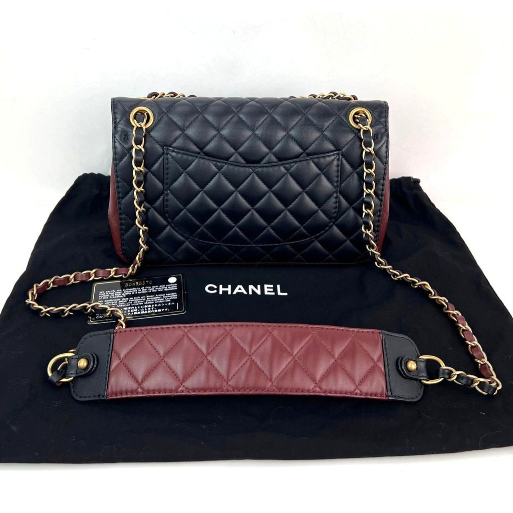 Túi đeo vai Chanel Calfskin Quilted Strap into Flap Black Burgundy
