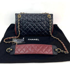 Túi đeo vai Chanel Calfskin Quilted Strap into Flap Black Burgundy