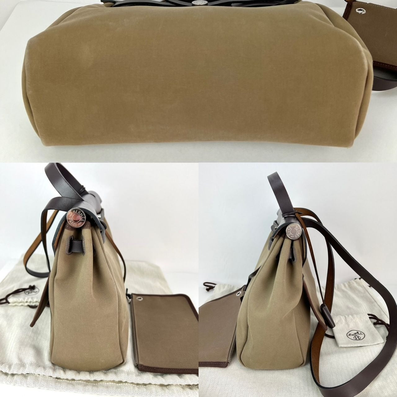 Hermes Toile Vache Hunter Herbag zip 31 PM Túi đeo vai Etoupe Ebene