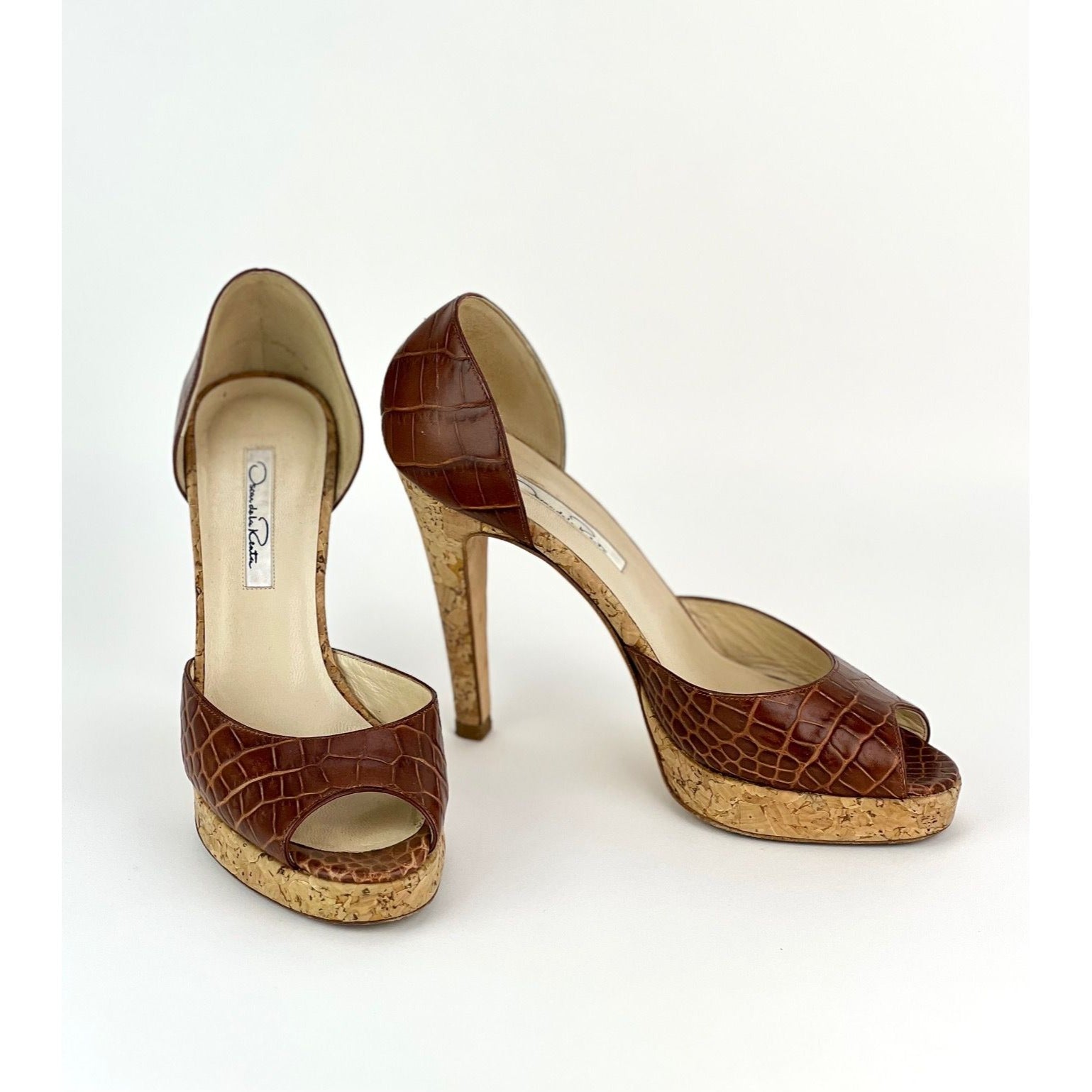 Giày cao gót hình cá sấu Oscar de la Renta Peep Toe