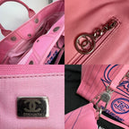Túi tote Chanel Canvas Calfskin sọc cỡ trung Deauville màu hồng