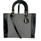 Christian Dior Large Lady Black Patent Leather Canvas Hand Bag