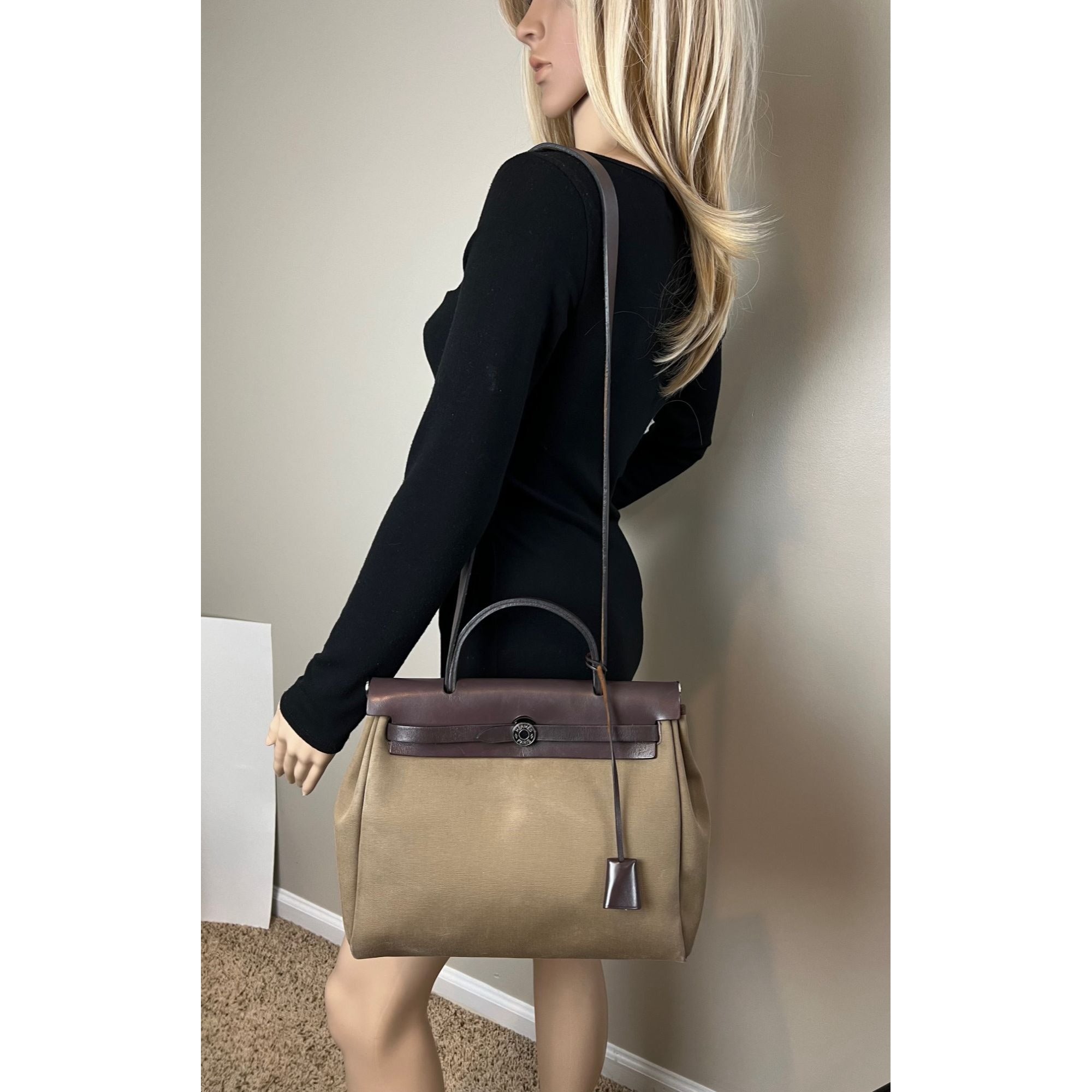Hermes Toile Vache Hunter Herbag zip 31 PM Túi đeo vai Etoupe Ebene