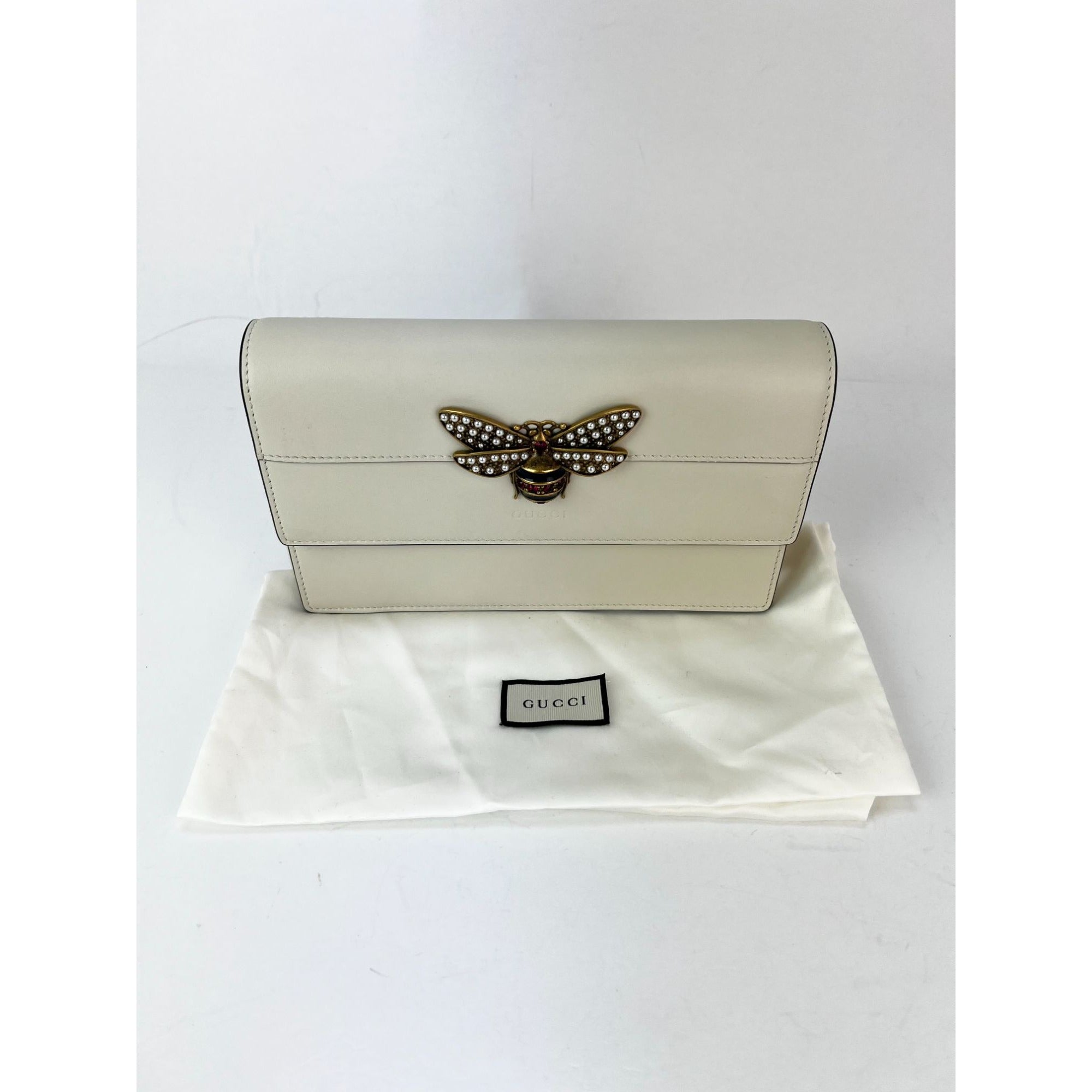 Ví Gucci Queen Margaret Bee kèm dây xích và ví cầm tay Mystic White