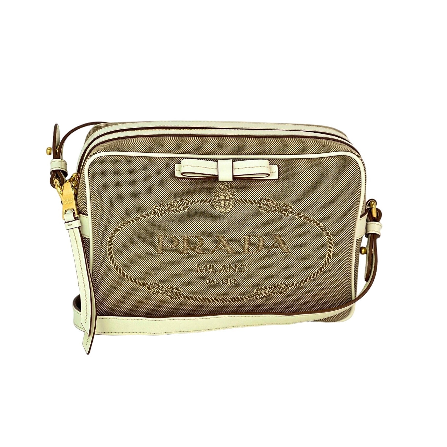 Túi đeo chéo máy ảnh vải kaki Prada
