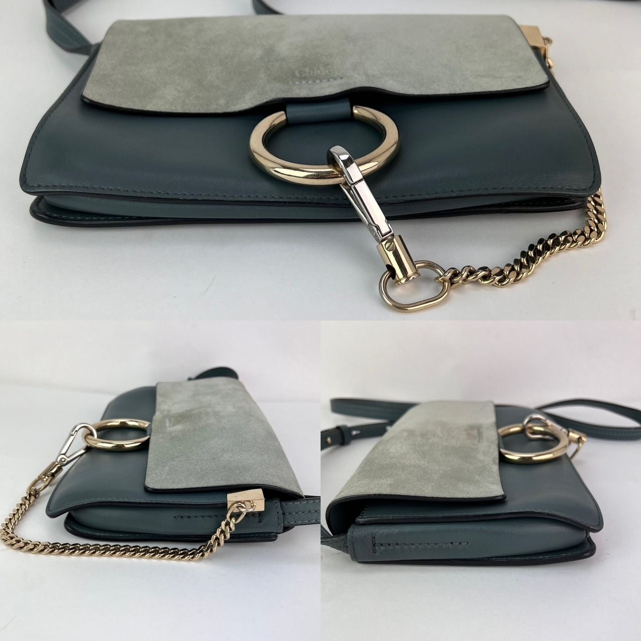 Túi đeo chéo Chloe Faye Chain Suede Leather Gray Blue