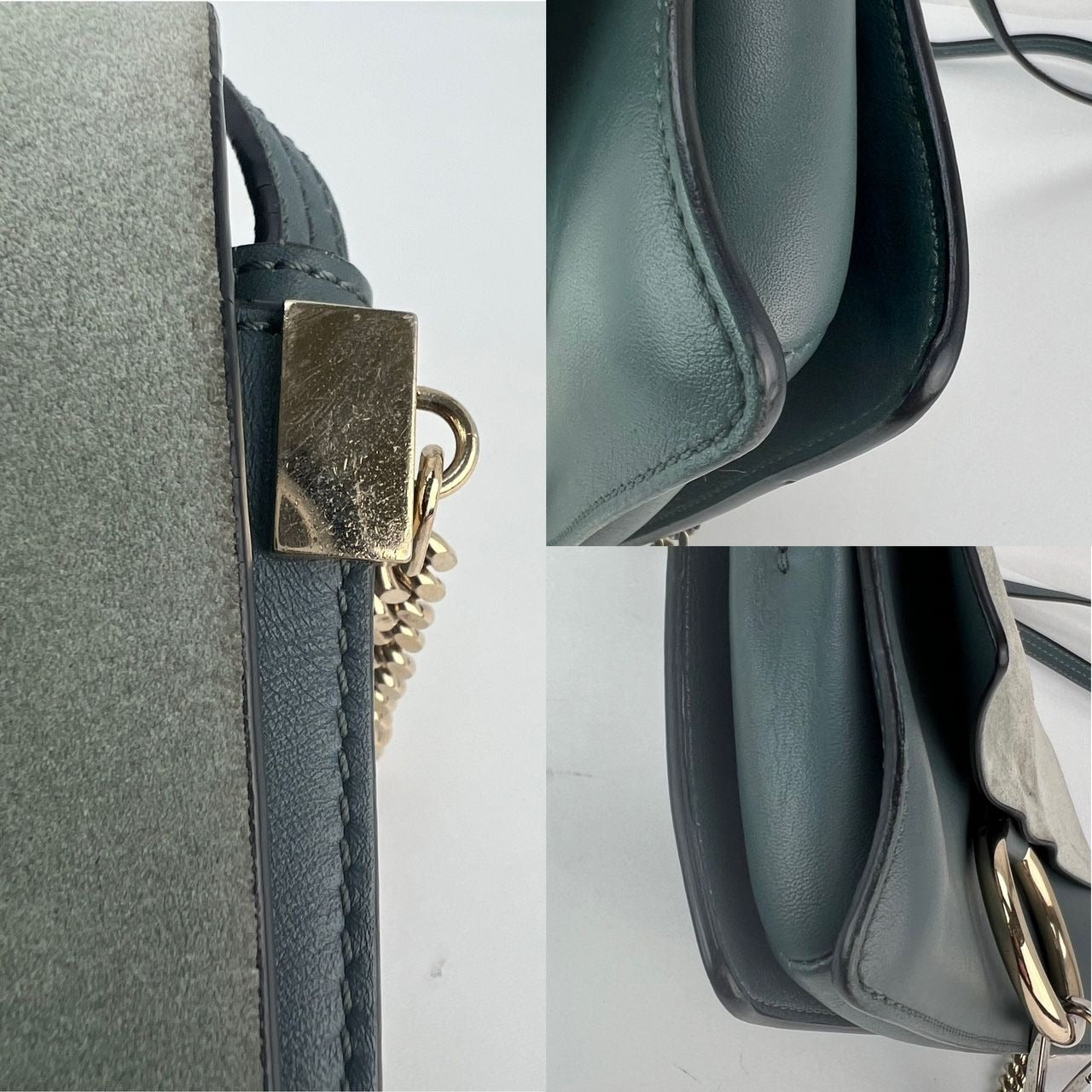 Túi đeo chéo Chloe Faye Chain Suede Leather Gray Blue