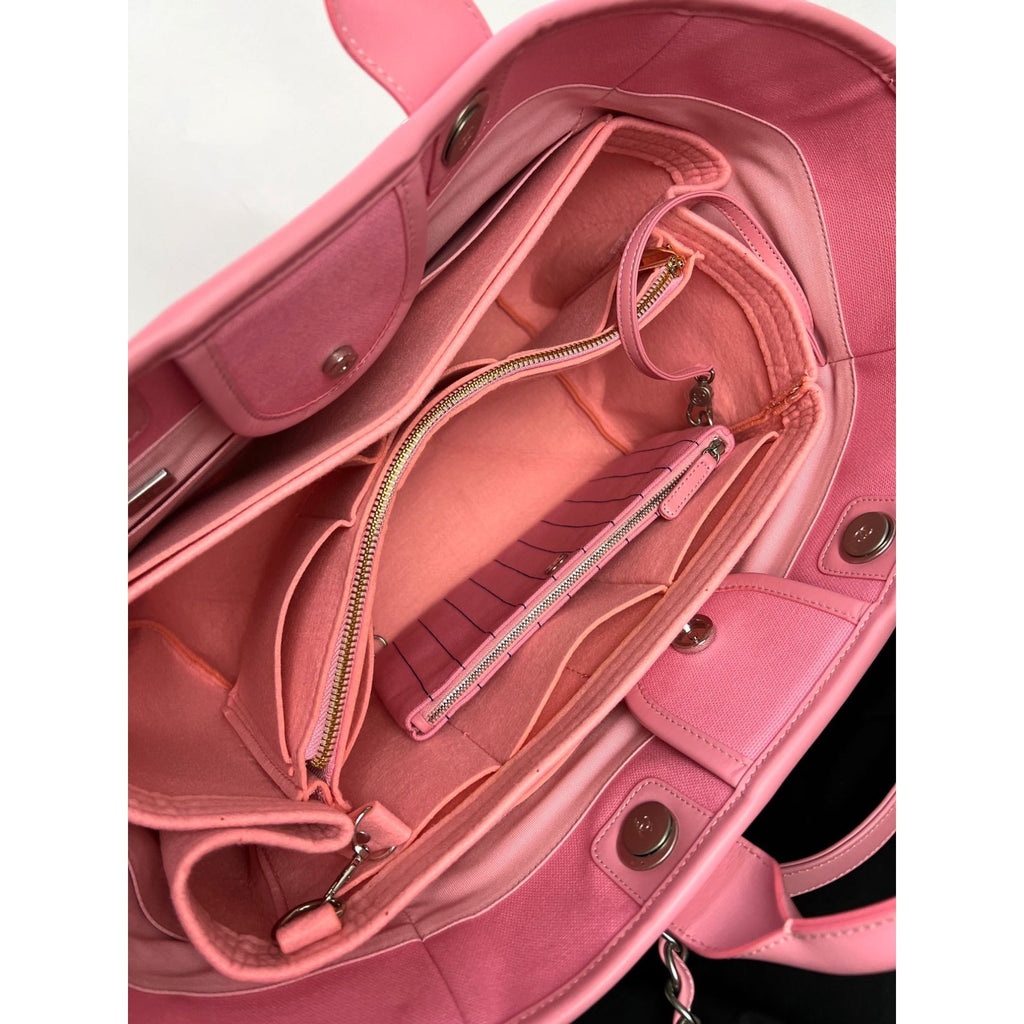Túi tote Chanel Canvas Calfskin sọc cỡ trung Deauville màu hồng
