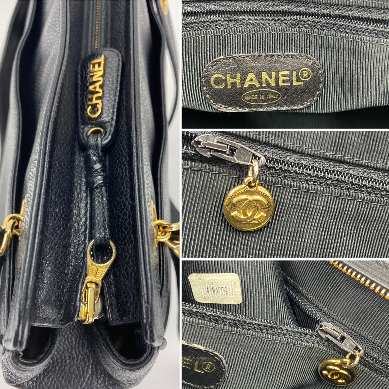Túi đeo vai CHANEL Vintage Black Caviar Leather CC Zip Tote có thêm miếng lót đã qua sử dụng
