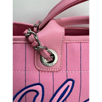 Túi tote Chanel Canvas Calfskin sọc cỡ trung Deauville màu hồng