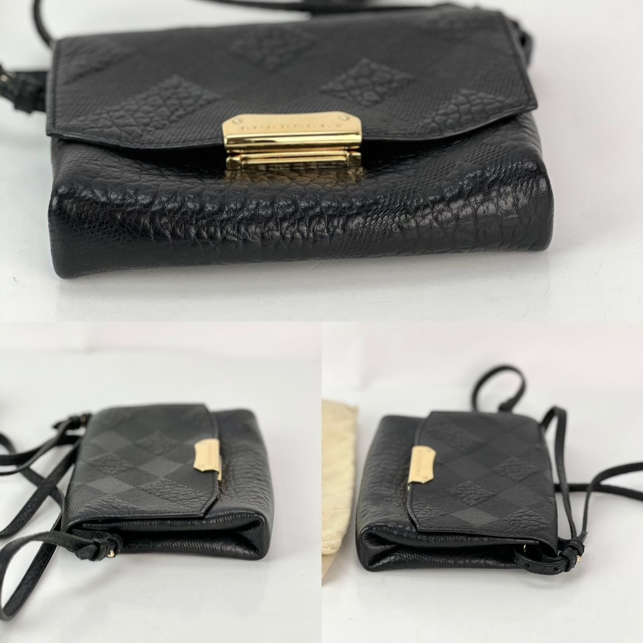 Túi đeo chéo Burberry Signature Grain Leather Check Embossed Langley Black