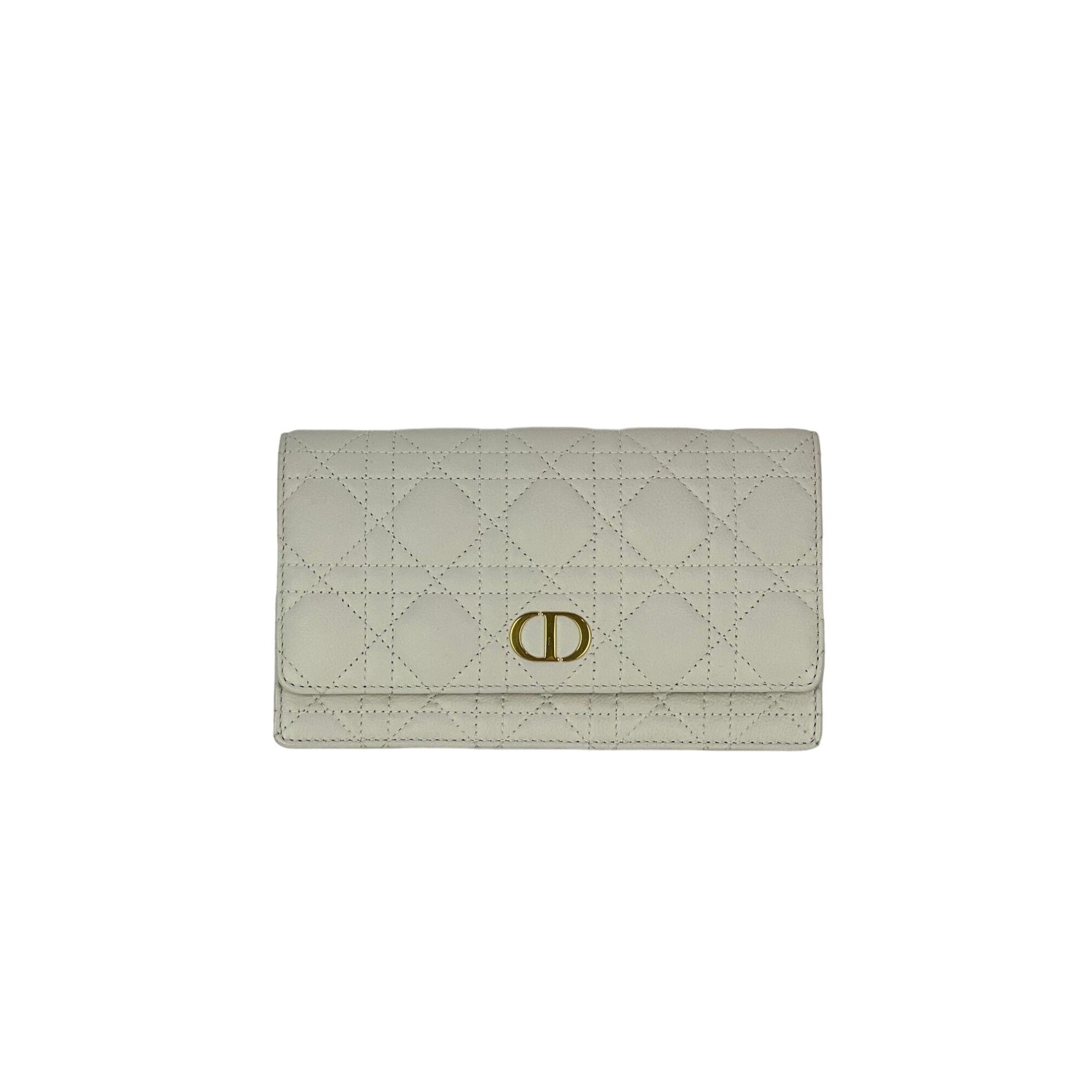 Túi cầm tay thắt lưng da trắng Caro Cannage của Christian Dior