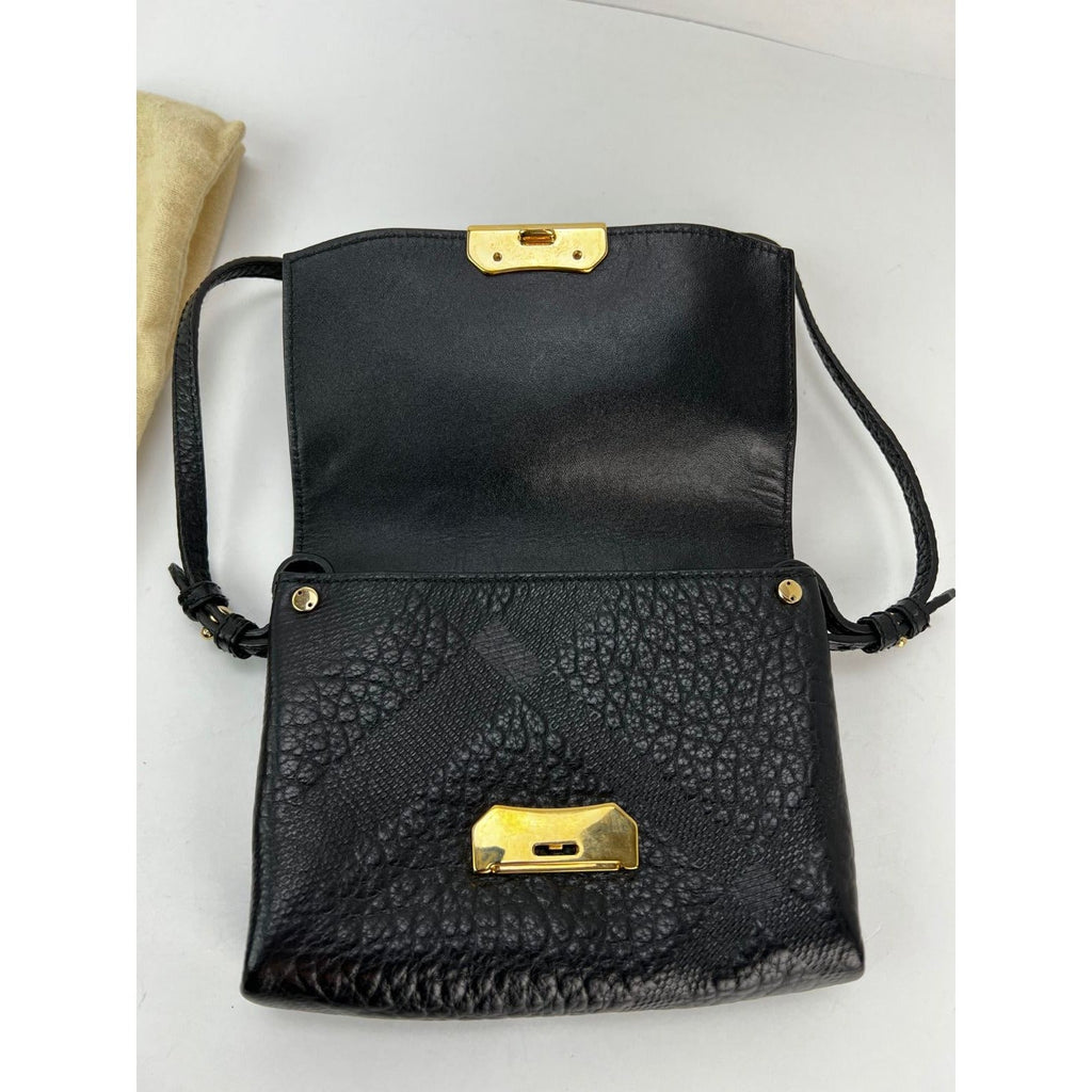 Túi đeo chéo Burberry Signature Grain Leather Check Embossed Langley Black
