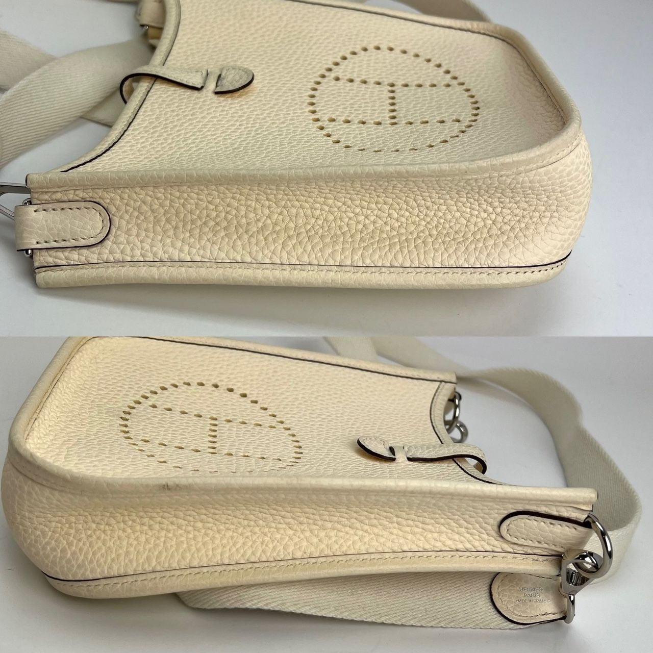 Túi đeo chéo Hermes Taurillon Clemence evelyne TPM Nata White