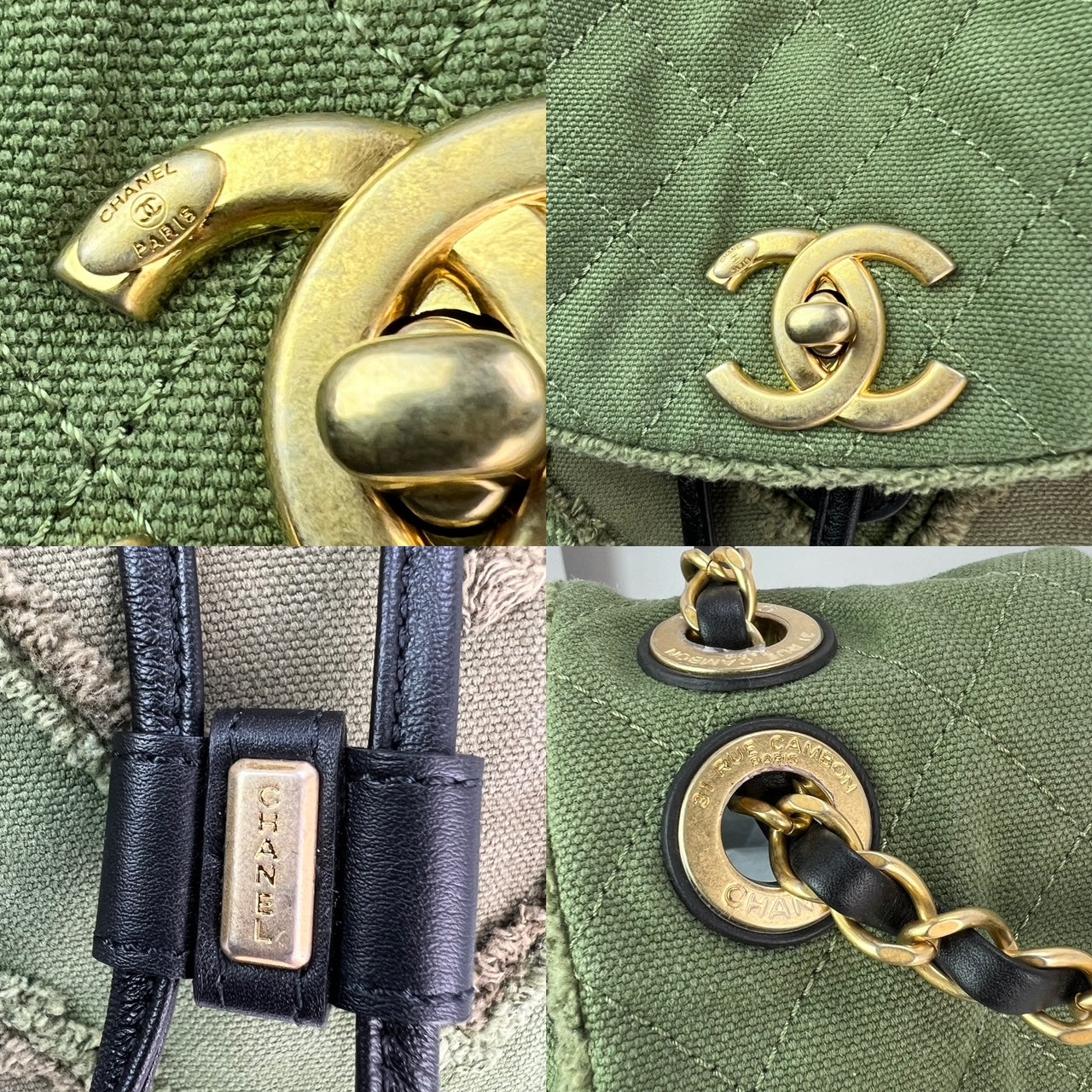 Balo CHANEL Canvas Chevron Cuba Patchwork Khaki Green Backpack Đã qua sử dụng