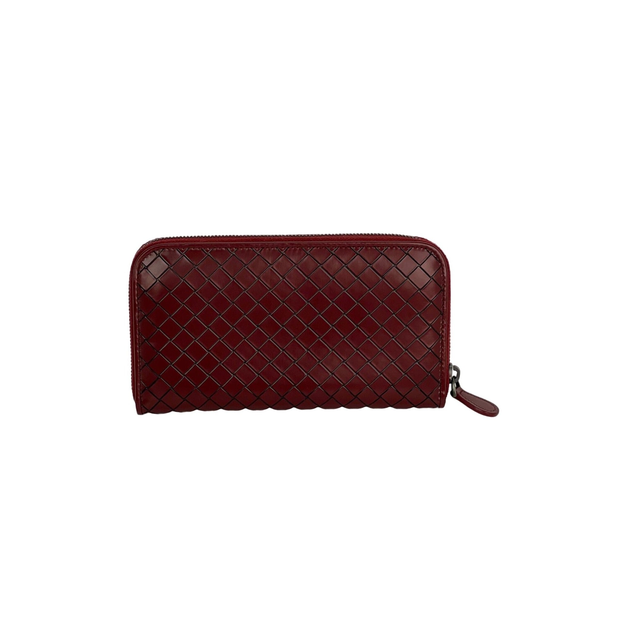 Ví cầm tay da Bottega Veneta Burgundy Intrecciato có khóa kéo