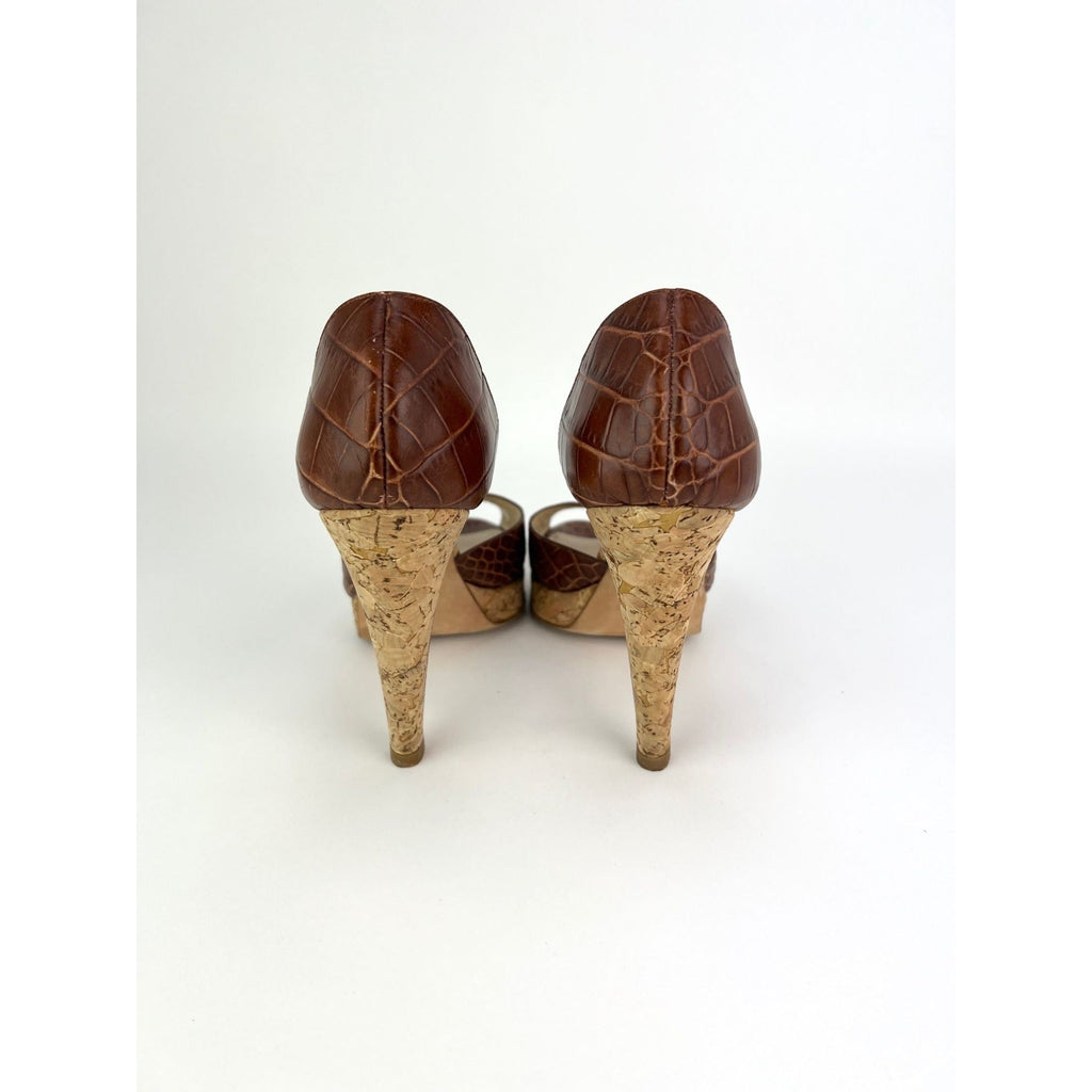 Giày cao gót hình cá sấu Oscar de la Renta Peep Toe