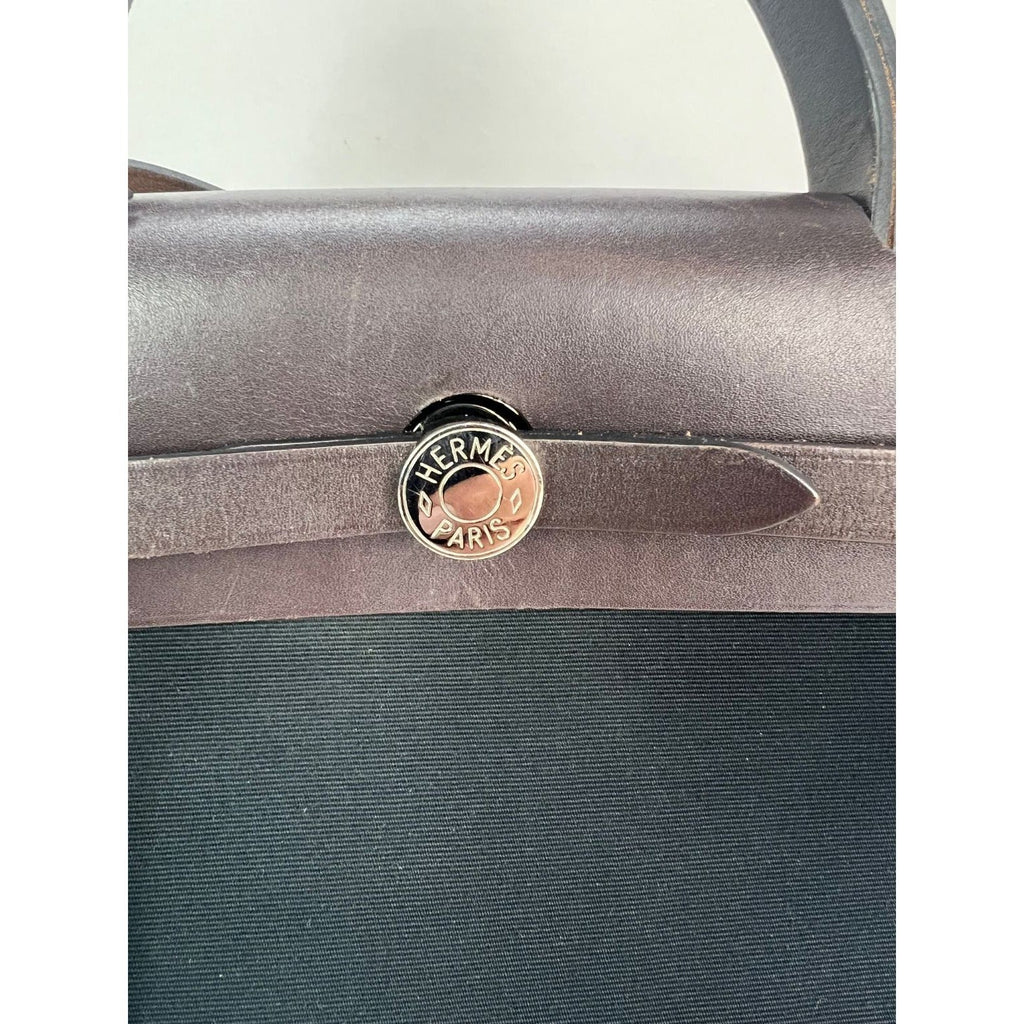 Túi đeo vai Hermes Toile vache Hunter Herbag zip 31 PM màu đen Ebene