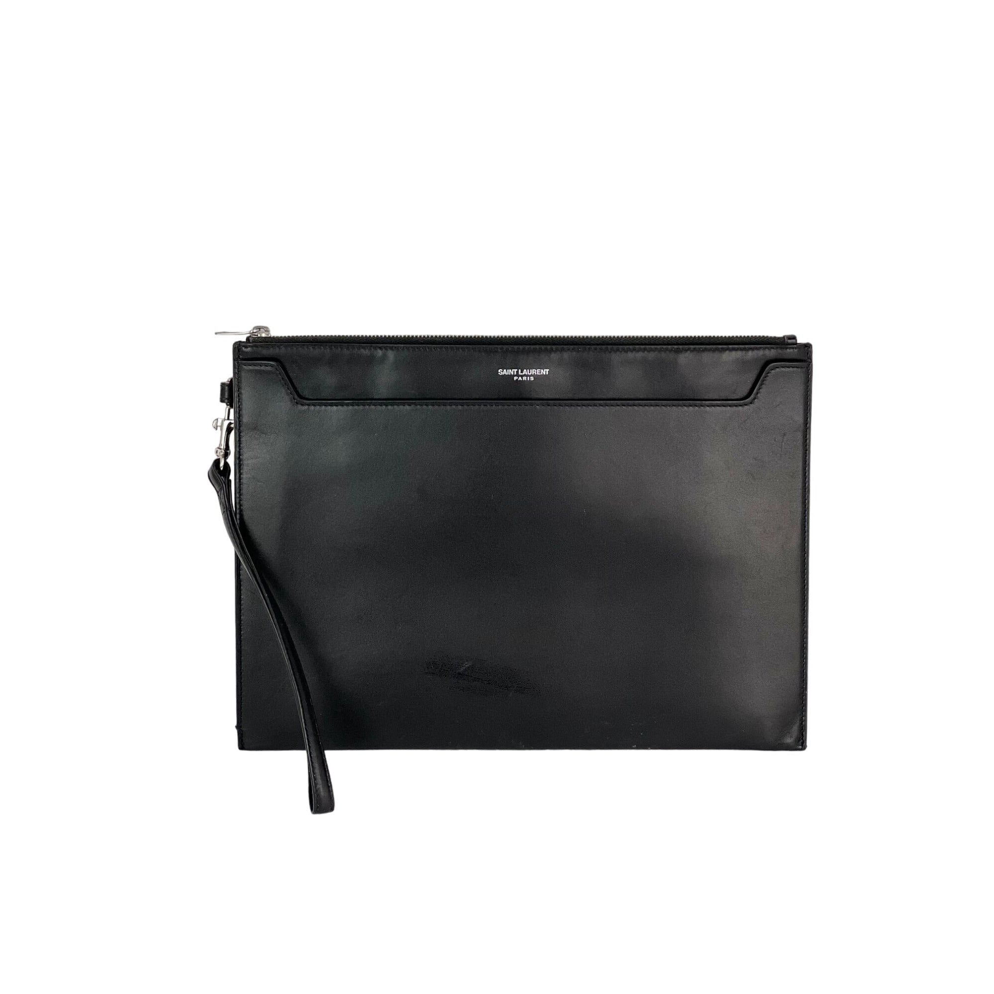 Túi đựng I-Pad bằng da trơn màu đen của Saint Laurent