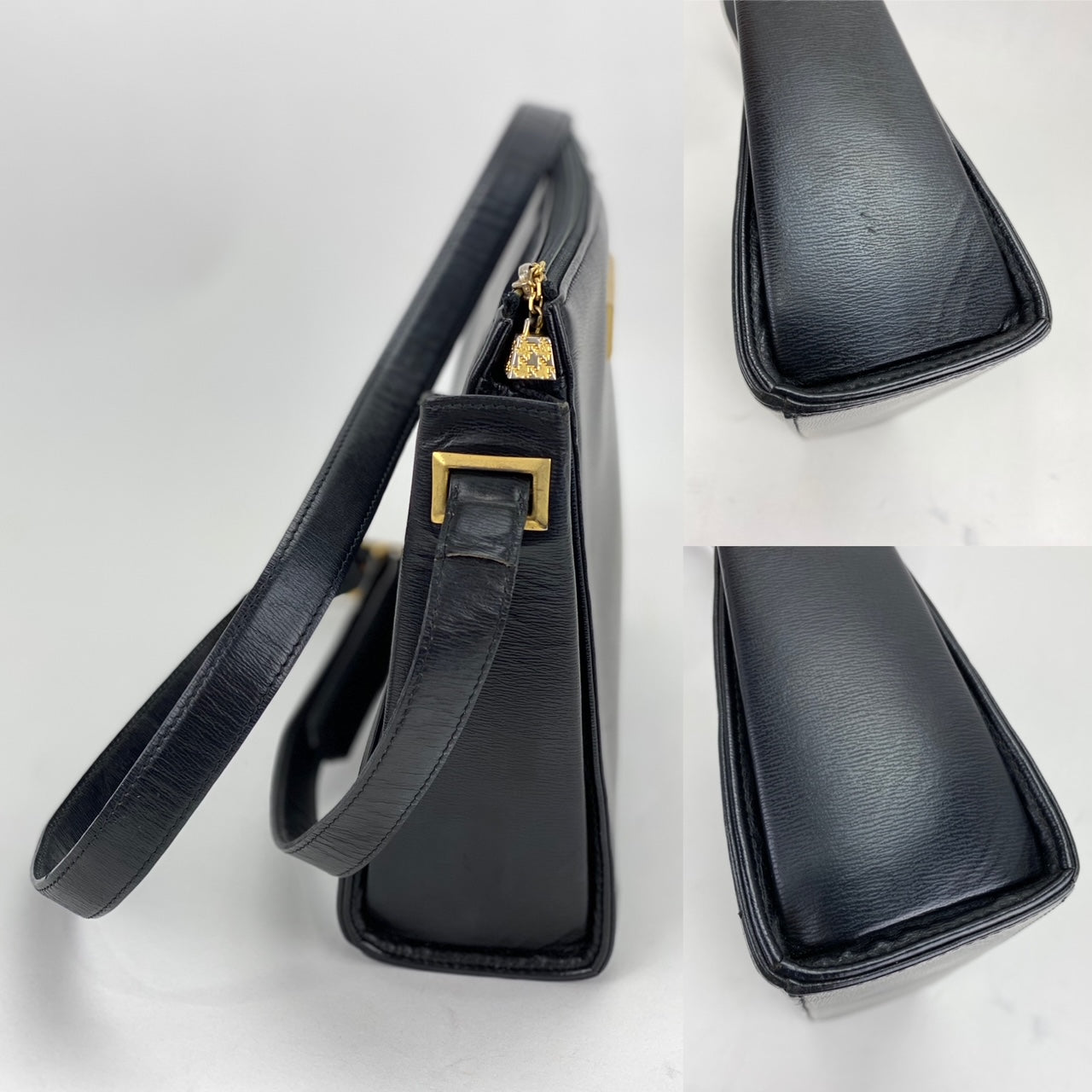 CHRISTIAN DIOR Black  Leather Adjustable Shoulder Bag Authentic Pre owned