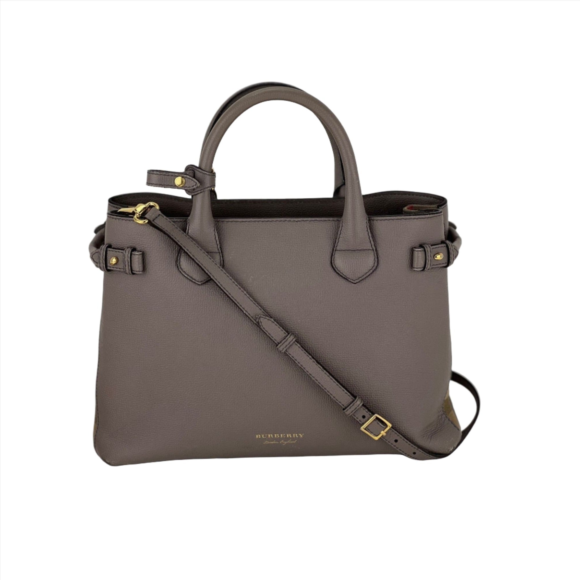 Túi xách tay vải canvas kẻ caro cỡ trung Burberry Banner House