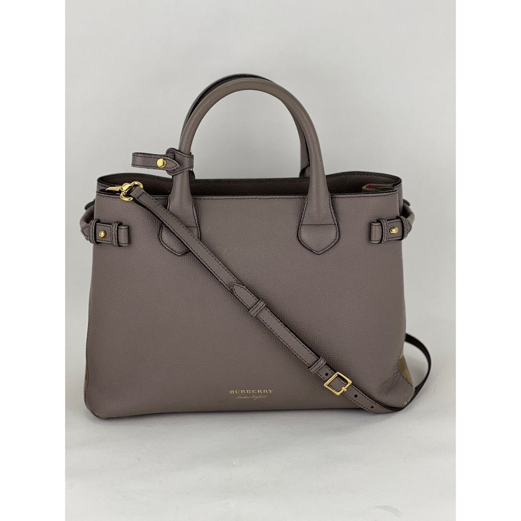 Túi xách tay vải canvas kẻ caro cỡ trung Burberry Banner House