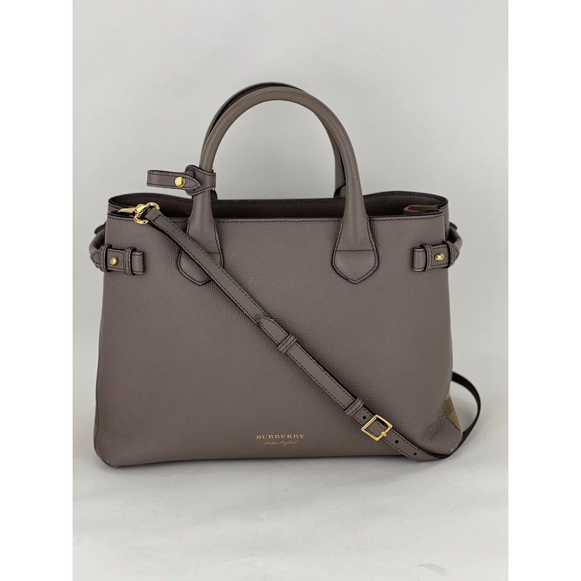 Túi xách tay vải canvas kẻ caro cỡ trung Burberry Banner House