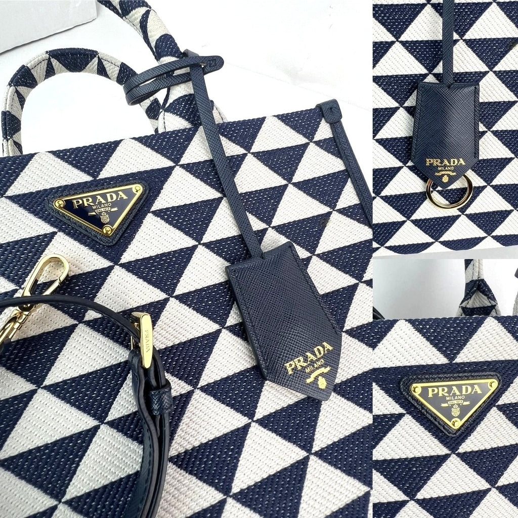 Túi xách vải thêu biểu tượng nhỏ Prada