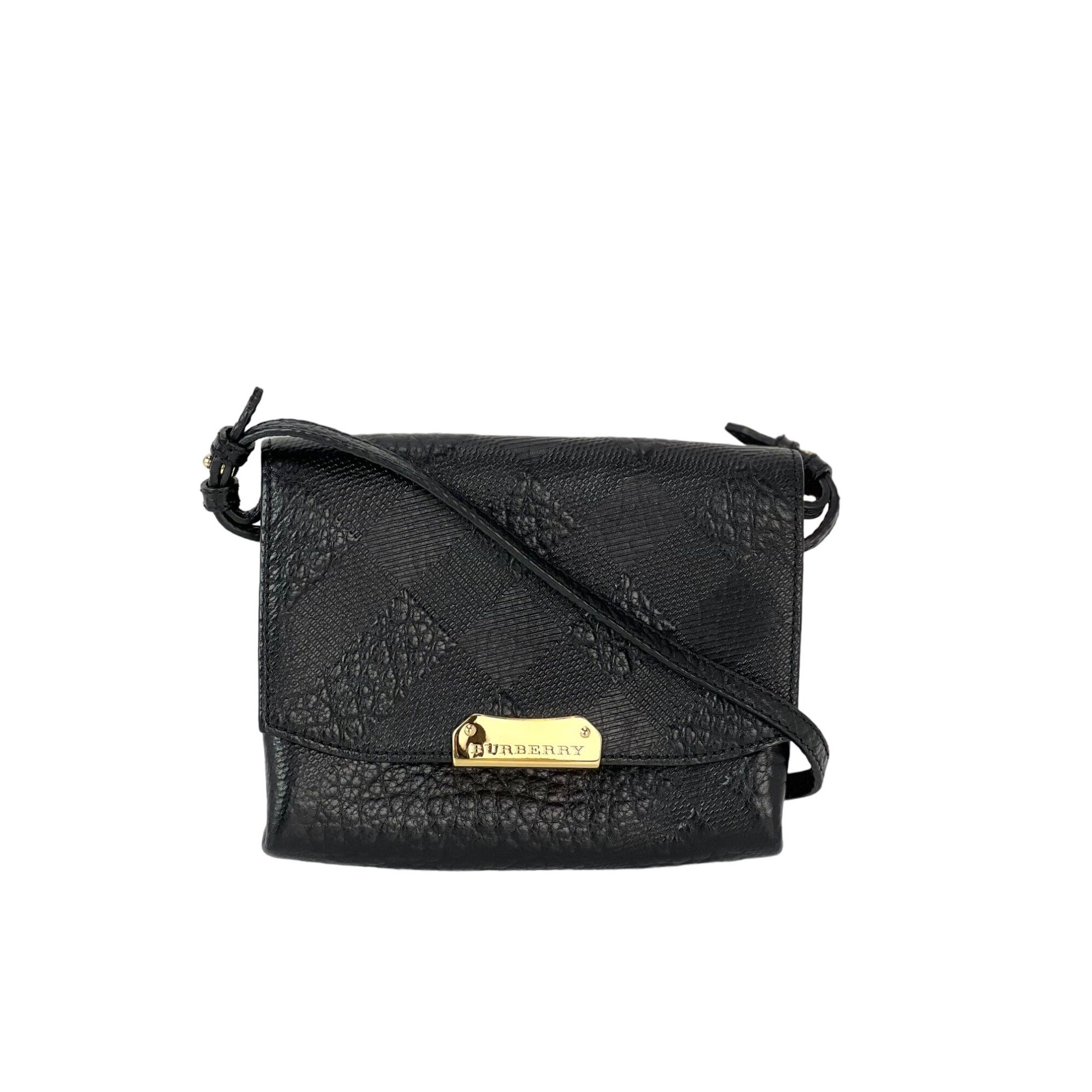 Túi đeo chéo Burberry Signature Grain Leather Check Embossed Langley Black