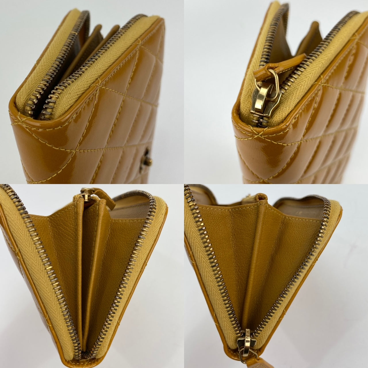 Ví cầm tay Chanel Quilted Yellow Patent Leather Brilliant Zip Around