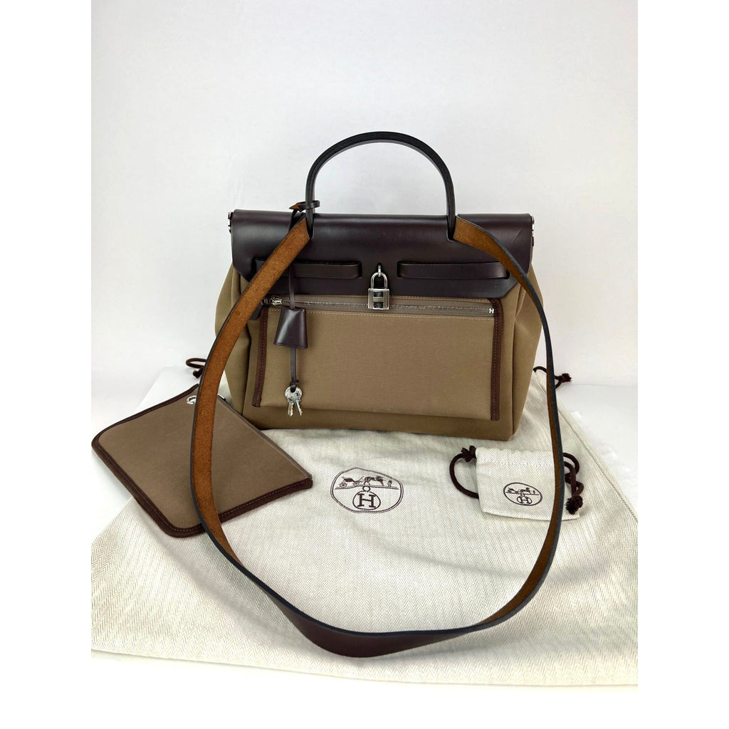 Hermes Toile Vache Hunter Herbag zip 31 PM Túi đeo vai Etoupe Ebene