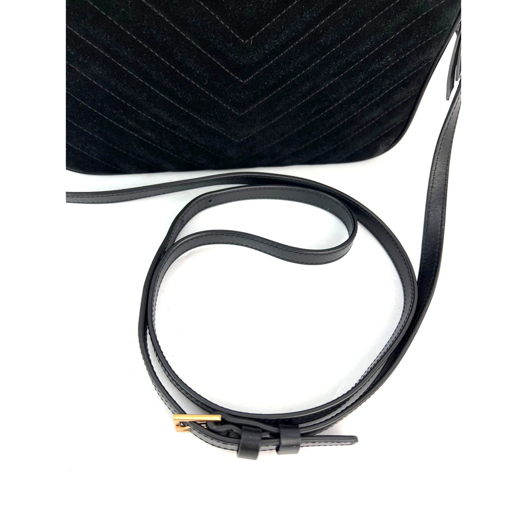 Túi đeo chéo da lộn màu đen YVES SAINT LAURENT Lou Camera Matelasse