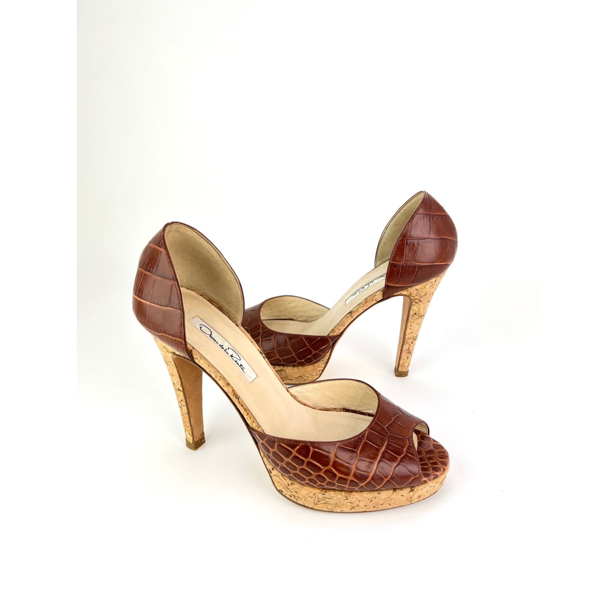 Giày cao gót hình cá sấu Oscar de la Renta Peep Toe