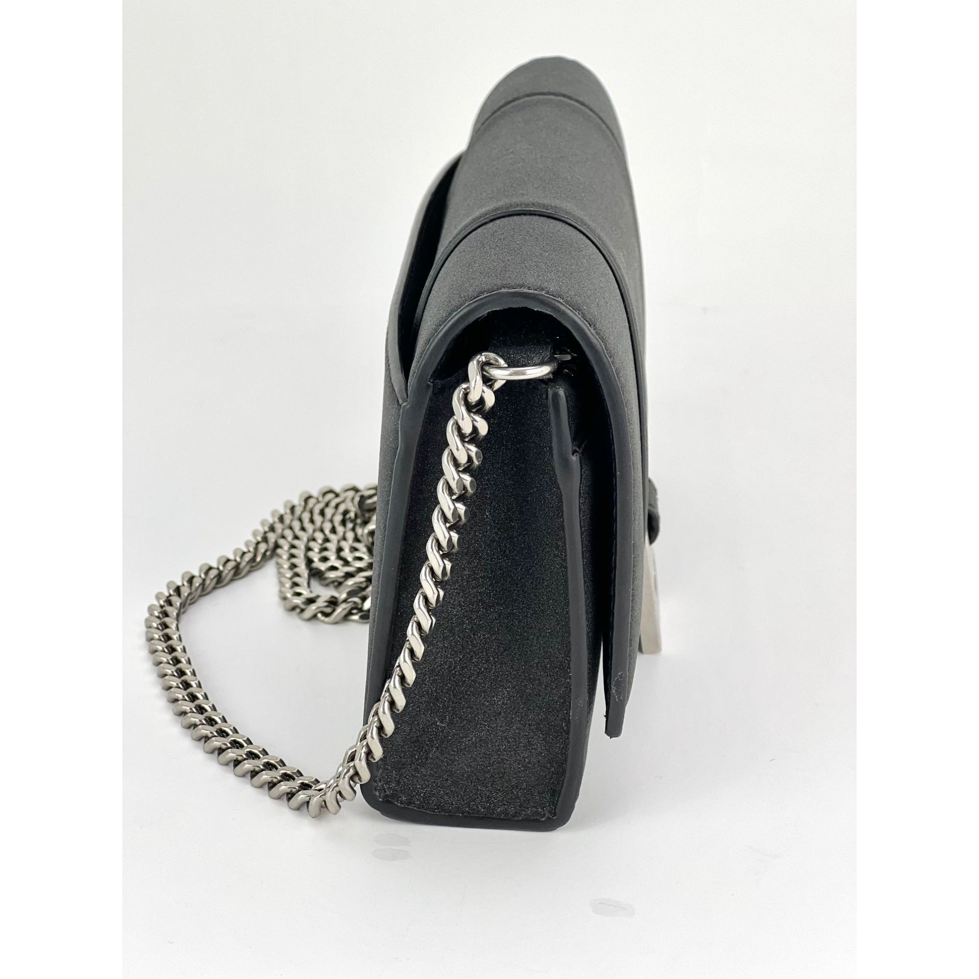 Túi đeo vai đính đá lấp lánh màu đen BALENCIAGA Hourglass Wallet On Chain