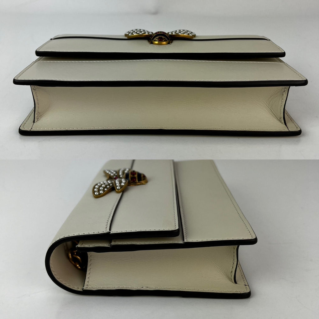 Ví Gucci Queen Margaret Bee kèm dây xích và ví cầm tay Mystic White