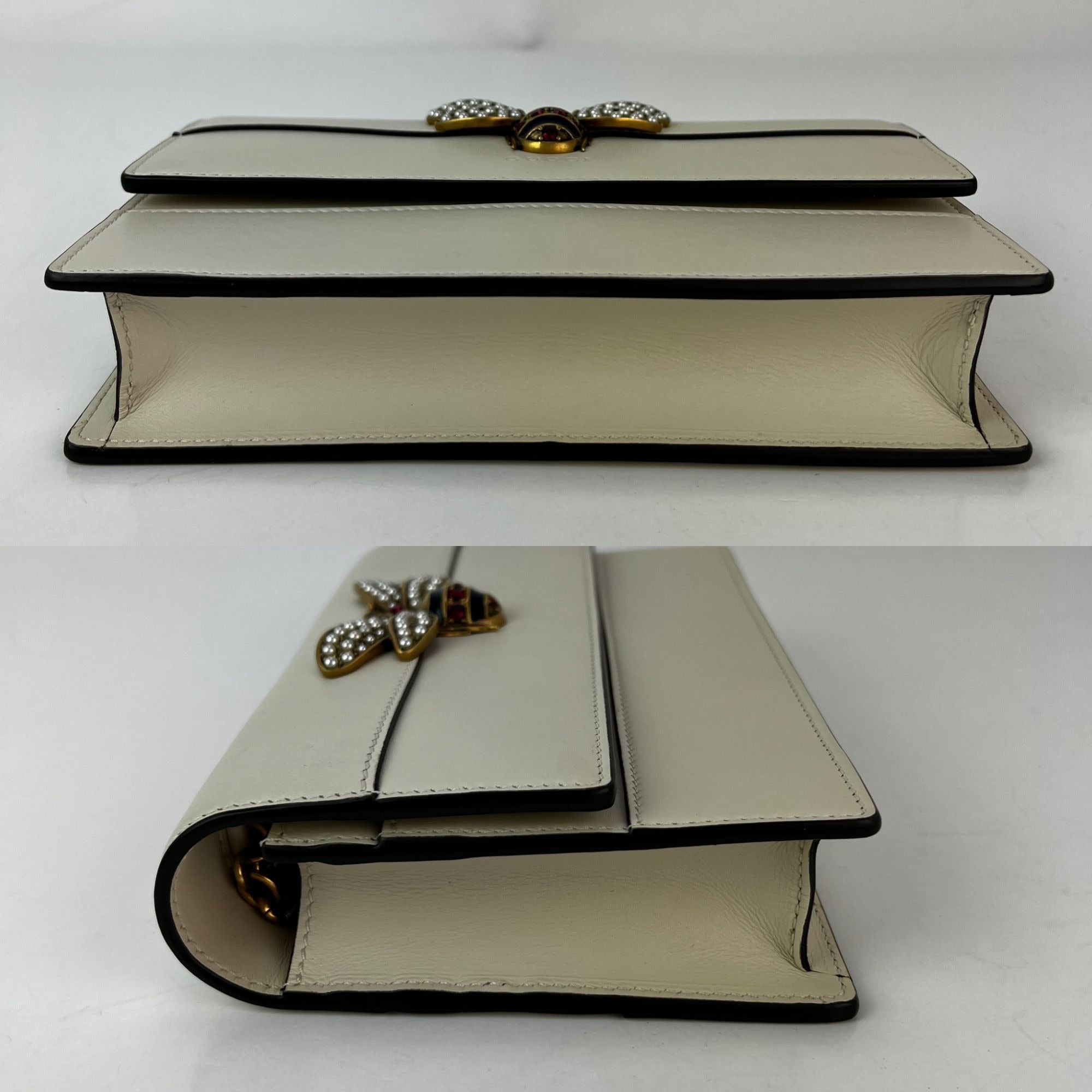 Ví Gucci Queen Margaret Bee kèm dây xích và ví cầm tay Mystic White