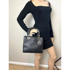 Túi đeo vai Christian Dior Medium Lady Laced Black Leather Limited Edition