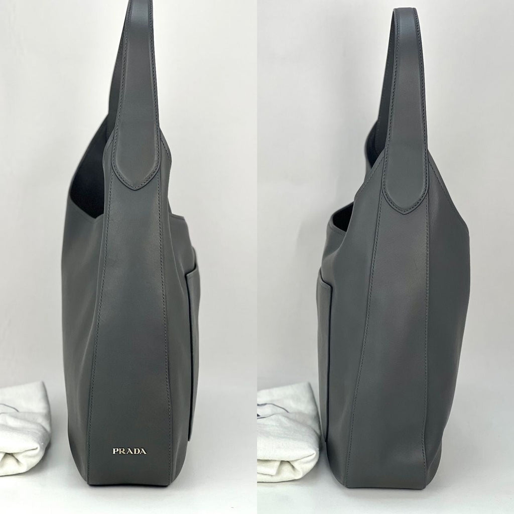 Túi Hobo màu xám của Prada Vitello Daino