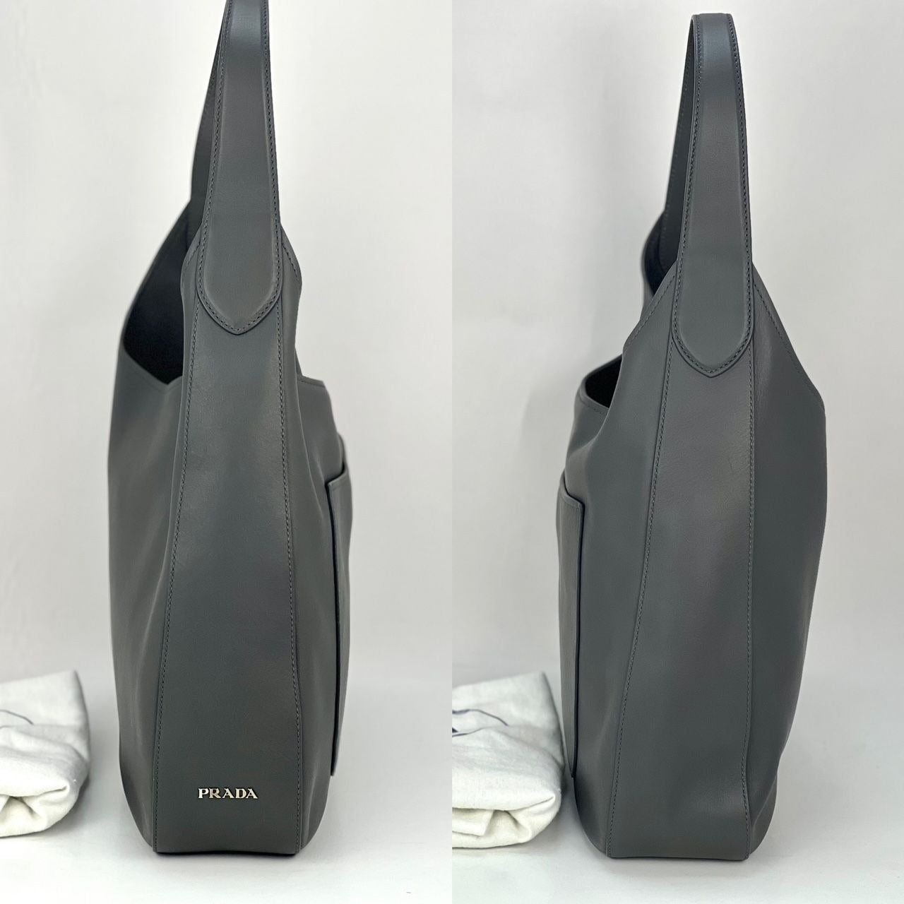 Túi Hobo màu xám của Prada Vitello Daino