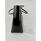Christian Dior Large Lady Black Patent Leather Canvas Hand Bag