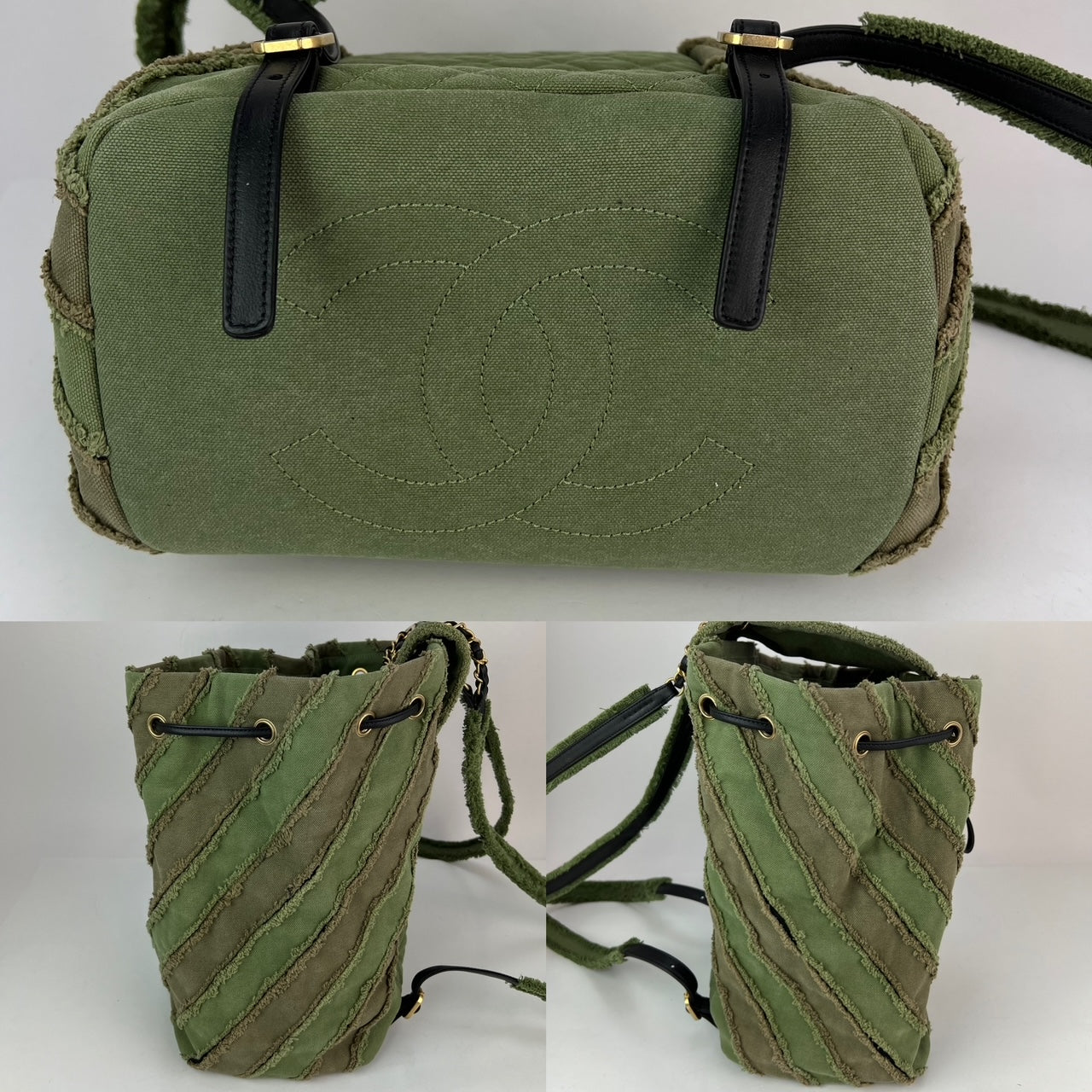 Balo CHANEL Canvas Chevron Cuba Patchwork Khaki Green Backpack Đã qua sử dụng
