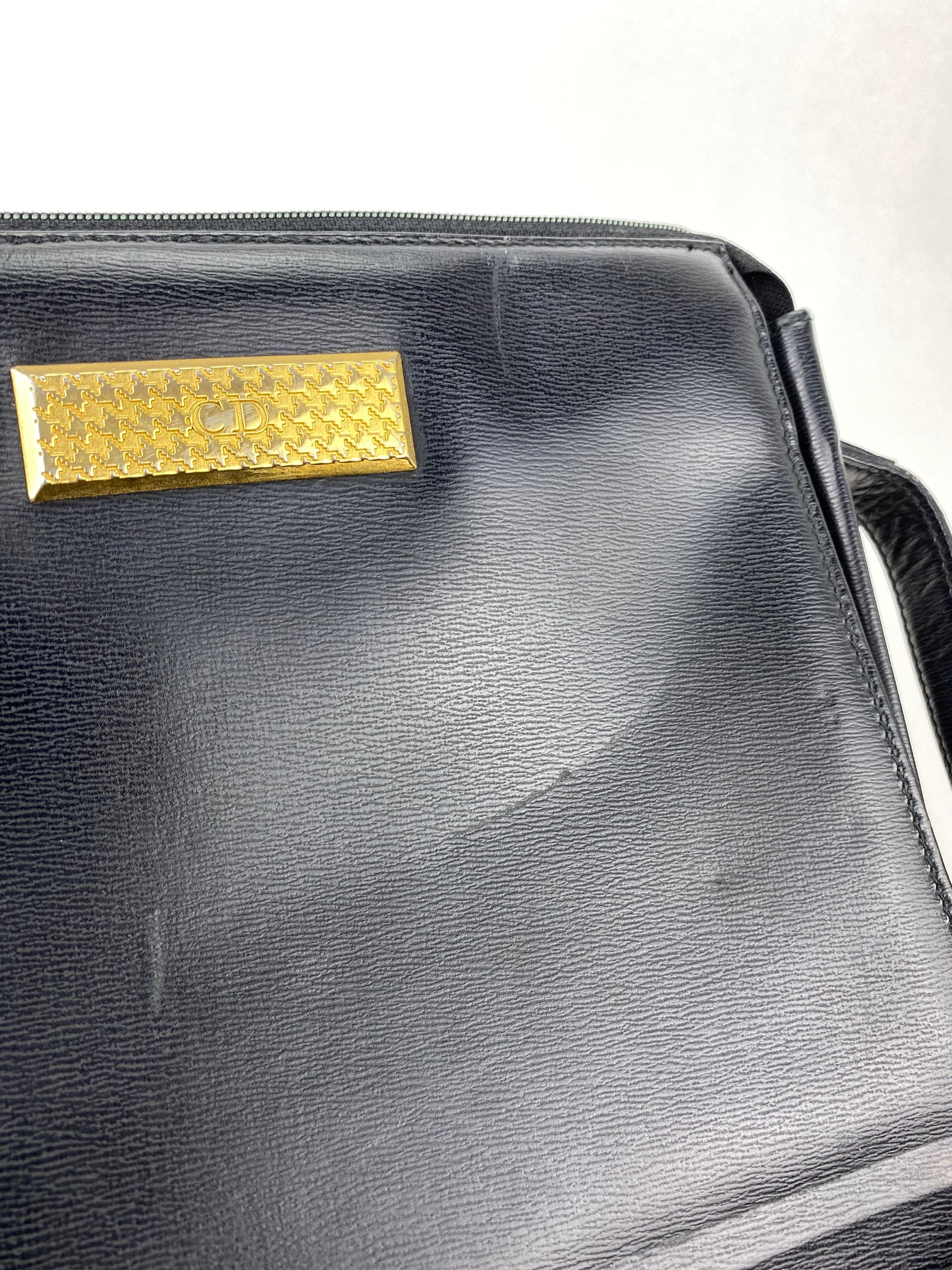 CHRISTIAN DIOR Black  Leather Adjustable Shoulder Bag Authentic Pre owned