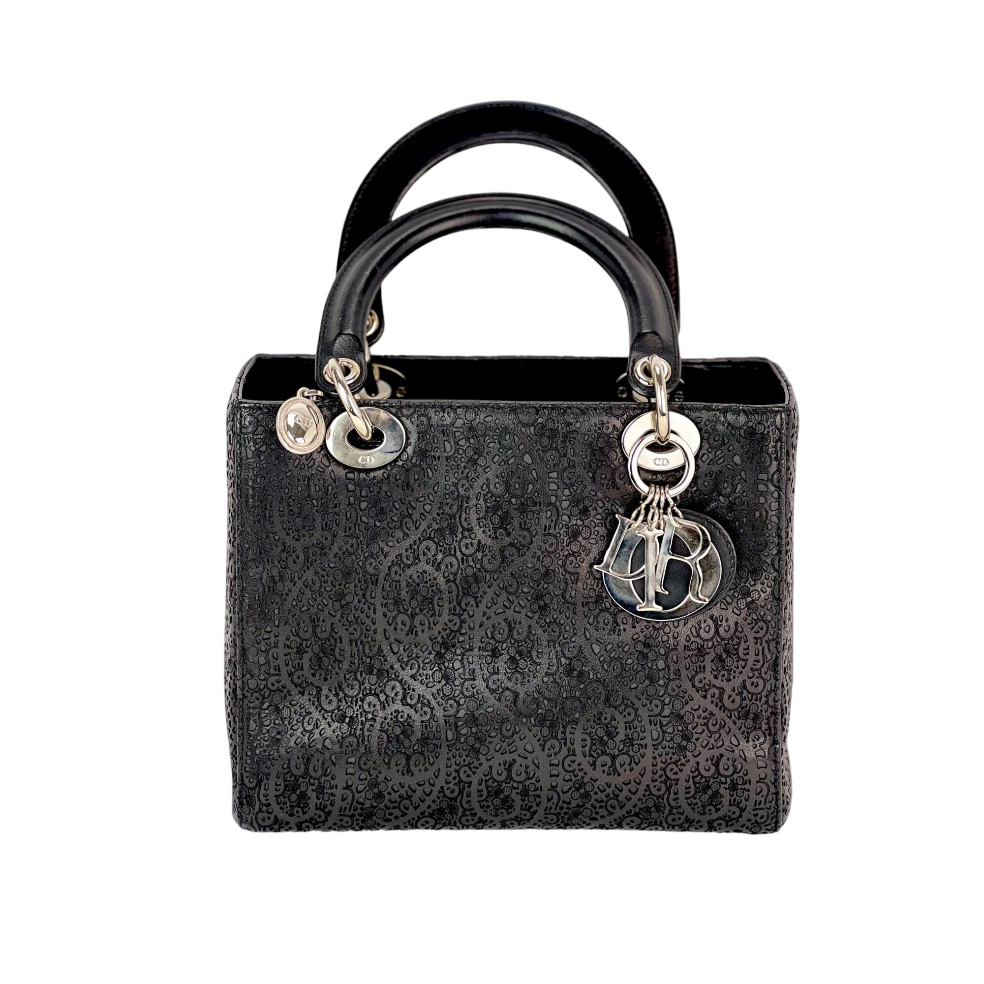 Túi đeo vai Christian Dior Medium Lady Laced Black Leather Limited Edition
