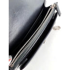 Saint Laurent Black Leather Sunset Wallet on a Chain Crocodile Embossed Bag