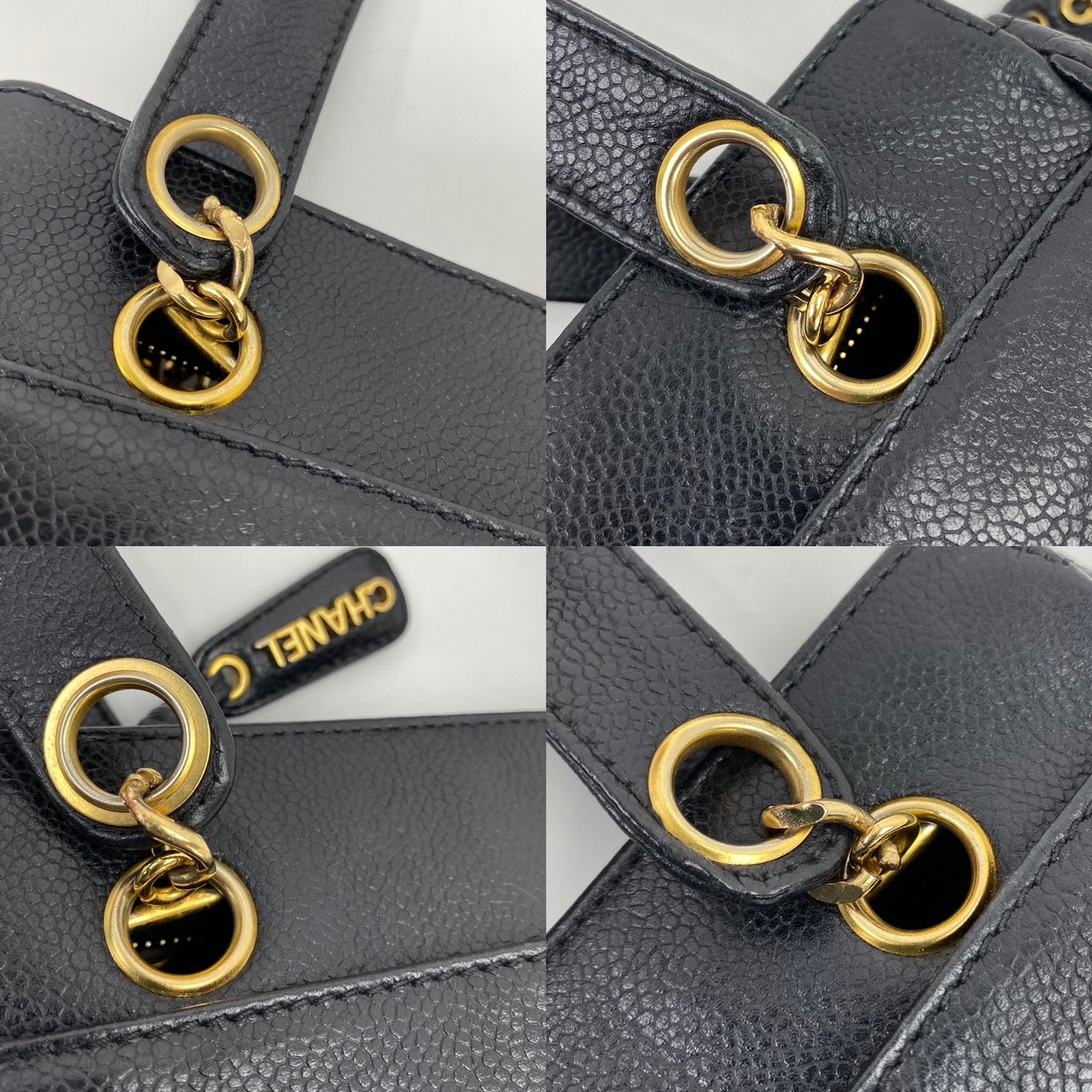 Túi đeo vai CHANEL Vintage Black Caviar Leather CC Zip Tote có thêm miếng lót đã qua sử dụng