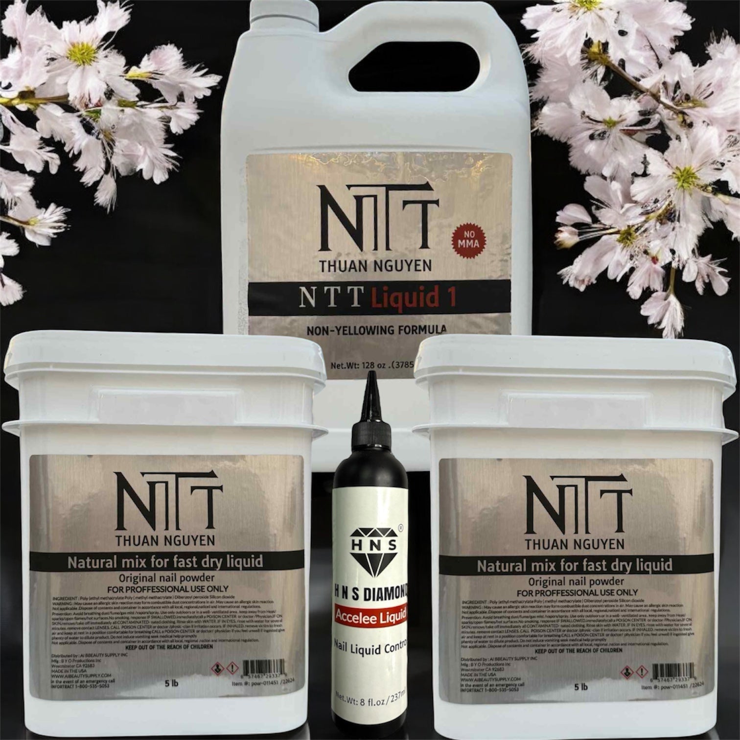 Combo M07: 2x NTT Natural Mix Powder For Fast Dry Liquid + 1x NTT Liquid + 1x HNS Diamond Accelee Liquid